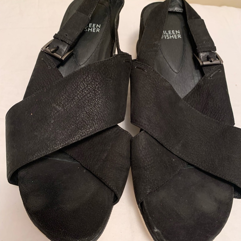 Eileen Fisher Black Sandals with Adjustable Straps - 11